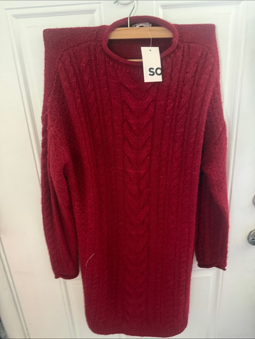 SO Burgundy Cable Knit Crewneck Dress